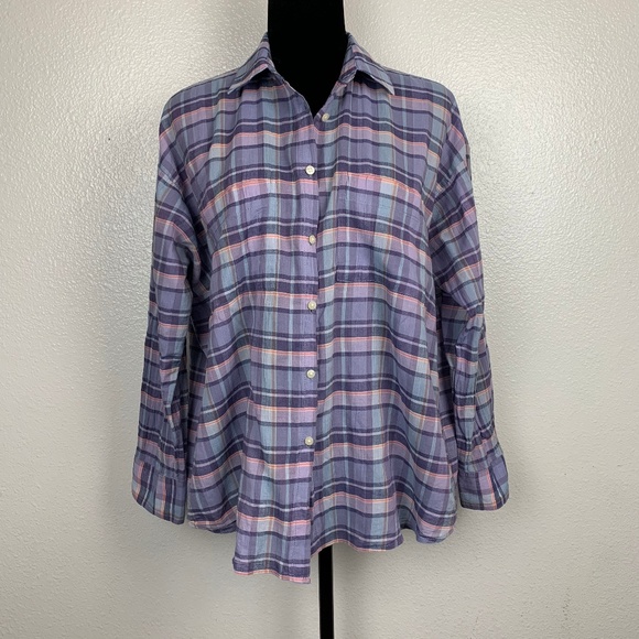 Madewell Purple Plaid Crinkle Long Sleeve Blouse - Picture 3 of 8